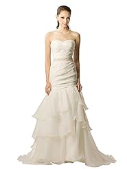 Strapless Pleated Tiered Beaded Sweetheart Mermaid Satin  Dress with a Court Train 