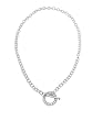 Sterling Silver CZ Rimmed Circle Toggle Clasp Necklace with Link Chain