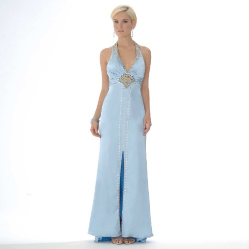 Formal Evening Gown. Satin halter dress for prom - party - homecoming by Sean Collection (70164) Sky
