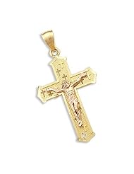 14k Yellow and Rose Gold Cross Crucifix Charm Pendant h