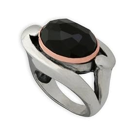 Beveled Onyx Ring in Sterling Silver and 14K Rose Gold