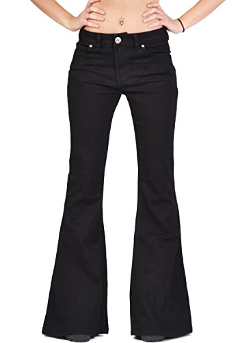 Glamour Outfitters Women's 60s 70s Flares Bell-Bottom Wide Flared Jeans - Black