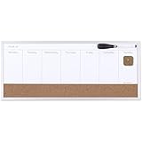 U Brands Magnetic Dry Erase/Cork Weekly Calendar Board, 18 x 7.5 Inches, Silver Aluminum Frame
