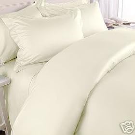 Solid Ivory 550 Thread Count Full/Queen Size Duvet Cover Set 100 % Egyptian Cotton with matching pillow shams