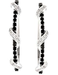 Genuine Black Spinel & Diamond Hoop Earrings Sterling Silver Pair 1/4 Ct Tw/29mm Genuine Black Spinel And Diamond Hoop Earrings