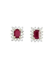 14K Yellow Gold Emerald-Cut Ruby and Diamond Earrings