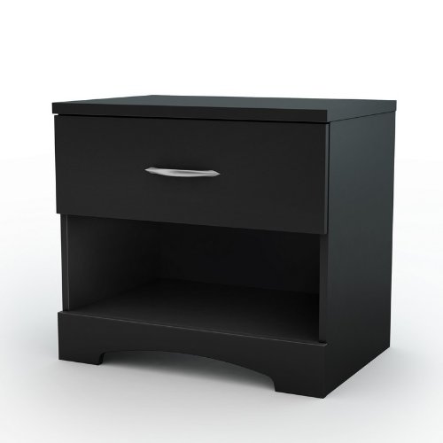 Nightstand with Drawer Contemporary Style in Solid Black Finish