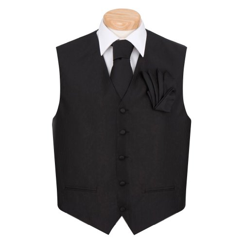 Men's - Black - Formal Vest, Necktie and Hanky Set