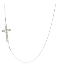 Nine West "Good Fortune" Silver-Tone Crystal Side Cross Pendant Necklace, 18"