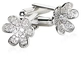 Gorgeous Diamond CZ Pave Silver Plated Flower Cufflinks with Presentation Box