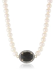 White Potato Freshwater Cultured Pearls with Gemstone and Cubic-Zirconia Prong Set Gold over Silver Necklace, 16"+2" Extender