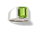 14K White Gold Genuine Emerald-cut Peridot Men's Ring