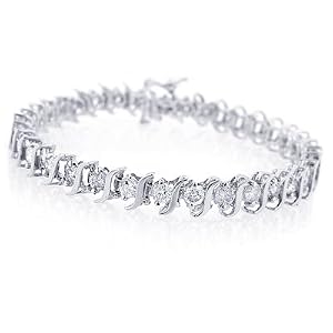 10K White Gold 1.00 Carat Diamond S-Link Bracelet - 8 (I-J, I2-I3) by