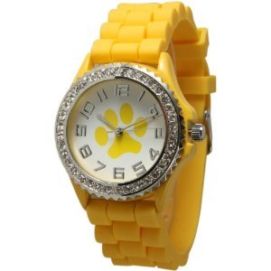Yellow Paw Face Silicone Watch w/ CZ Crystal Rhinestones Face Bling