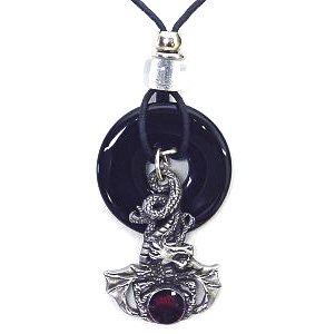 Click here to buy Earth Reflections Diamond Cut Necklace - Dragon & Stone - Onyx and Diamond Cut Pewter Necklace.