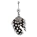 Clear Cubic Zirconia Silver Teardrop Feather Belly Ring with Black & White Polka Dots - Free Shipping!