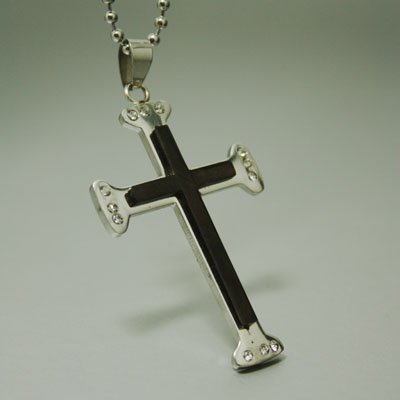 Designer Style Jewelry Cz Diamond Cross Stainless Steel Men's Pendant Black Necklace for Men With Presentation Box J2037