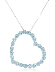 Sterling Silver Blue Topaz Swarovski Crystal Open Heart Pendant Necklace , "Be Mine" Tag, 18"