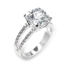 Designer Inspired CZ Rings - 3.5 carat Sterling Silver Cushion Cut CZ Engagement Ring by 