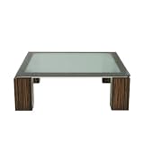 Zebrano 39 Inch Square Cocktail Table with Crackled Glass Top and Stainless Steel Apron by Diamond Sofa