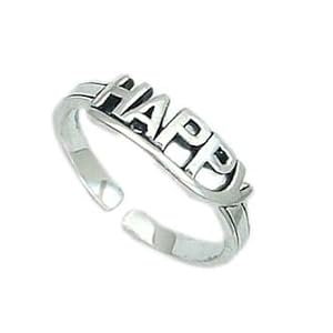 Sterling Silver Toe Ring with Word HAPPY