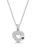 18k White Gold or Yellow Gold Emerald and Diamond Double Heart Pendant (1/4 ct. tw.)