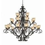 Crystorama Norwalk Wrought Iron Chandelier Handpainted with a Amber Glass Pattern