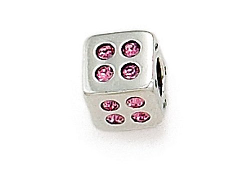 Zable(tm) Sterling Silver Cube with Pink Stones Bead / Charm