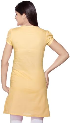 Rangmanch Womens Indian Ethnic Kurta Tunic Round Neck Yellow Small