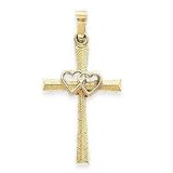 14k Two Tone Cross Pendant with 2 Hearts