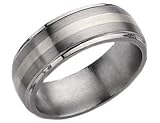 Mens Chisel 8mm Titanium Wedding Band with Sterling Silver Inlay