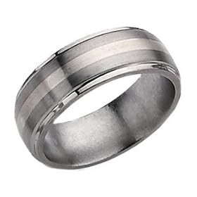 Men's 8mm Titanium Wedding Band with Sterling Silver Inlay, Size 8
