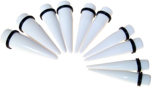 Jumbo Ear gauging taper ear stretching set. Large white acrylic 10 piece Sizes 1/2", 9/16", 5/8", 11/16", 13/16"