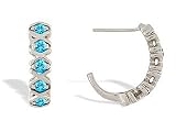 14K White Gold Genuine Round Blue Topaz Hoop Earrings