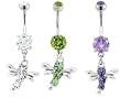 SILVER DRAGONFLY WITH GEM BODY BELLY RING BNADFL27PERI- PERIDOT