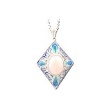 Oval Shaped Pink Opal Enamel Finish Fashion Necklace in Sterling Silver