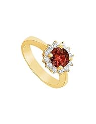 Garnet and Diamond Ring 14K Yellow Gold - 1.50 CT TGW