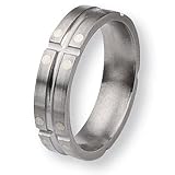 Sterling Silver Dots Brushed and Polished Titanium Ring (6.0 mm) With Wood Box - Sizes 8.5-12
