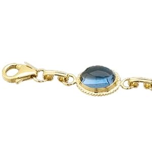 14Kt Yellow Gold Oval Shape Buff Blue Topaz Cabochon Fashion Bracelet