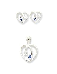Sterling Silver Blue & Clear CZ Heart Earrings & Pendant Set