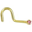 Solid 18KT Yellow Gold 1.5mm Genuine Pink Sapphire Right Nostril Screw- 20 Gauge