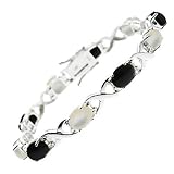 : Genuine Opal & Onyx Sterling Silver Bracelet