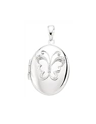 Sterling Silver Butterfly Oval Locket with 18 inch chain - S00430 - 28mm x 20mm