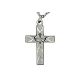 Cast Pewter Cross with Cutout Holy Spirit Pendant with Bright Cut Accents. 27 Steel Chain