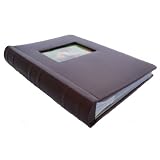 Deluxe Leather Photo Album with Faux Suede Interior Lining - Stores 300 Pictures, Brown tagged \