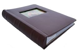 Deluxe Leather Photo Album with Faux Suede Interior Lining - Stores 300 Pictures, Brown