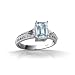 14K White Gold Genuine Emerald-cut Aquamarine and Diamond Ring