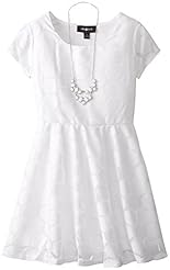Girls Cotton/Denim/Knit Short Sleeves Spaghetti Strap Belted Embroidered  Dress