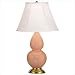 Robert Abbey 1762 Double Gourd Accent Lamp in Petal Glazed Ceramic with Antique Natural Brass Base & Ivory Silk Stretched Fabric Shade