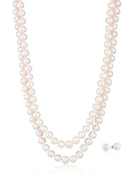 8-8.5mm Freshwater Cultured Pearl 80" Continuous Necklace with Stainless Steel Shortener and Matching Studs